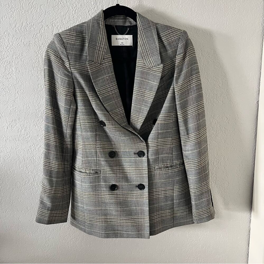 Aritzia Babaton Samuel Checked Double Breasted Blazer Jacket
